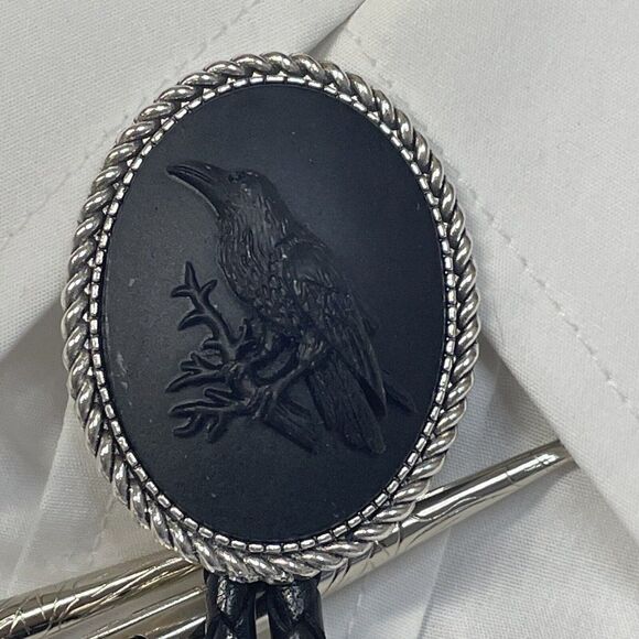 Steampunk Gothic Raven Black Crow Bolo Lariat Tie Southwest wedding gift party - Picture 13 of 14